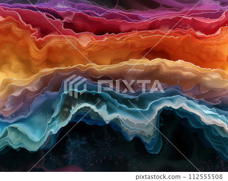 AI-generated content. simulation of a turbulent flow of a fluid with several phases in different colors 112555508