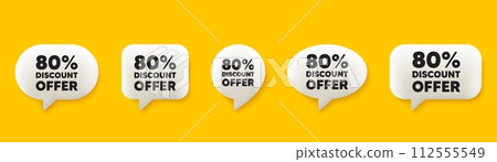 80 percent discount tag. 3d chat speech bubbles set. Sale offer price sign. Special offer symbol. Discount talk speech message. Talk box infographics. Vector 80 percent discount tag. 3d chat speech bubbles set. Sale offer price sign. Special offer symbol. Discount talk speech message. Talk box infographics. Vector 112555549