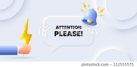 Attention please tag. Neumorphic background with chat speech bubble. Special offer sign. Important information symbol. Attention please speech message. Banner with energy. Vector 112555575