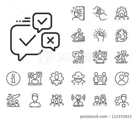 Internet vote sign. Specialist, doctor and job competition outline icons. Online voting line icon. Web election symbol. Online voting line sign. Avatar placeholder, spy headshot icon. Vector 112555621