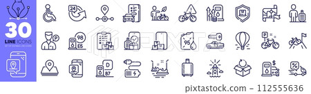 Delivery discount, Lighthouse and Petrol canister line icons pack. Air balloon, Battery, Delivery report web icon. Online storage, Bumper cars, Station pictogram. Car key, Petrol station, Bike. Vector Delivery discount, Lighthouse and Petrol canister line icons pack. Air balloon, Battery, Delivery report web icon. Online storage, Bumper cars, Station pictogram. Car key, Petrol station, Bike. Vector 112555636