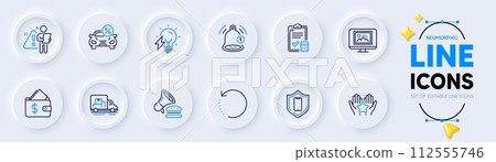 Photo thumbnail, Reminder and Wallet line icons for web app. Pack of Burger, Recovery data, Accounting checklist pictogram icons. Electricity bulb, Truck transport, Car leasing signs. Vector Photo thumbnail, Reminder and Wallet line icons for web app. Pack of Burger, Recovery data, Accounting checklist pictogram icons. Electricity bulb, Truck transport, Car leasing signs. Vector 112555746