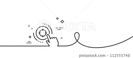 Seo target line icon. Continuous one line with curl. Search engine optimization sign. Click aim symbol. Seo target single outline ribbon. Loop curve pattern. Vector 112555748