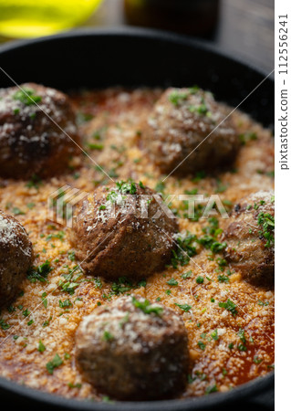 italian meat balls with tomato sauce and cheese italian meat balls with tomato sauce and cheese 112556241