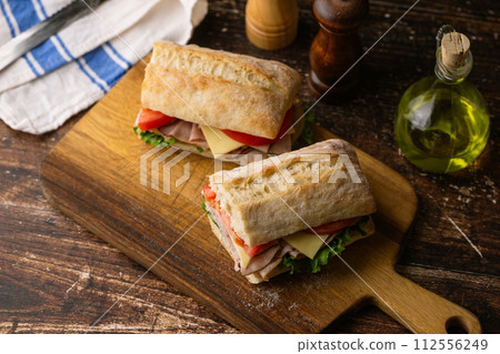 submarine sandwich with turkey and black forest ham submarine sandwich with turkey and black forest ham 112556249
