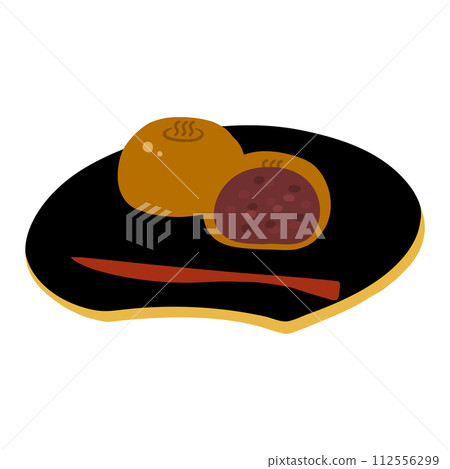 Hand-drawn color illustration of brown hot spring steamed buns on a plate Hand-drawn color illustration of brown hot spring steamed buns on a plate 112556299