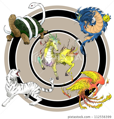 麒麟與四神手繪插畫 112556399