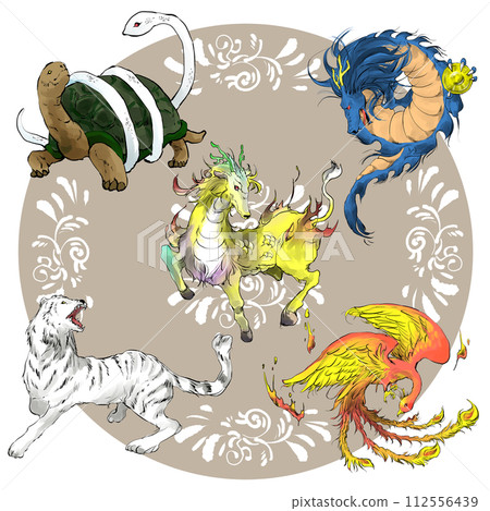 麒麟與四神手繪插畫 112556439