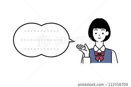 Illustration & speech bubble set of a female student giving guidance 112556709