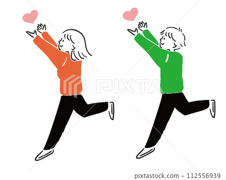 Simple full body illustration set of men and women catching hearts 112556939
