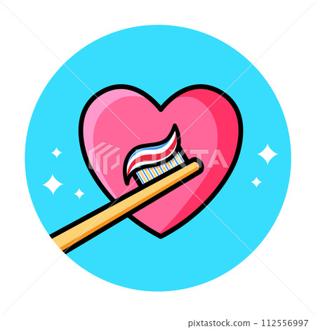 Poster brushing teeth. Childrens learning card. Image for dentistry. Vector illustration in cartoon style 112556997