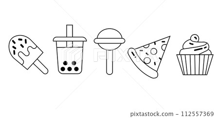 Fast food vector line icons set. 112557369