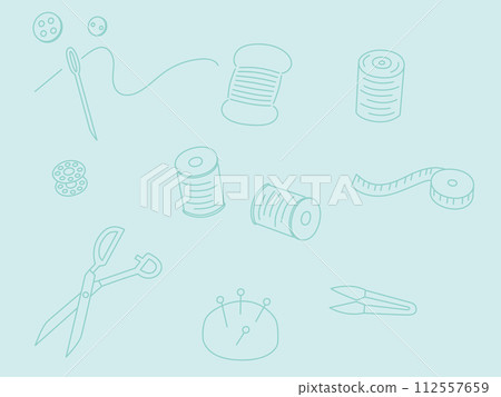 縫紉工具的線條畫插圖集 縫紉工具的線條畫插圖集 112557659