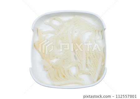 Fresh raw offal sliced on square plate isolated on white background, hot pot ingredients. 112557801