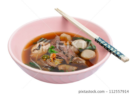 A bowl of Chinese style beef noodle soup. A bowl of Chinese style beef noodle soup. 112557914