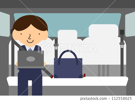 計程車後座開啟電腦的商人圖片素材 112558025