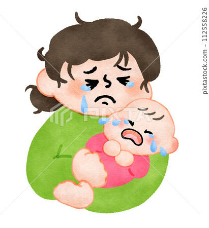 哭泣的嬰兒和淚流滿面的母親手繪插畫素材 哭泣的嬰兒和淚流滿面的母親手繪插畫素材 112558226