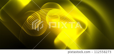 Techno concept with neon circles geometric design. Vector Illustration For Wallpaper, Banner, Background, Card, Book Illustration, landing page 112558273