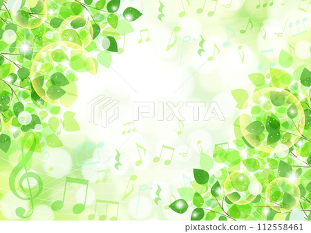 Fresh greenery, music, horizontal, sunlight filtering through foliage, background, illustration, cute, diagonal 112558461