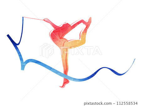 A person doing rhythmic gymnastics drawn with a watercolor touch 112558534