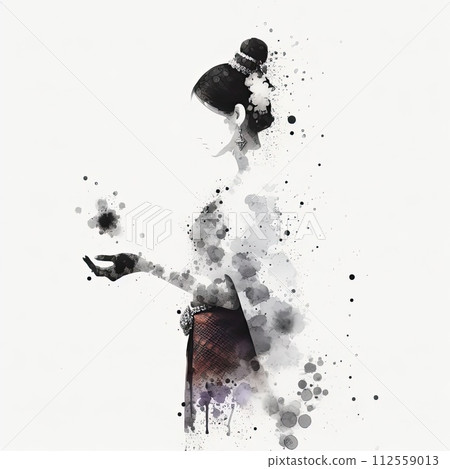 Thailand girl wearing traditional clothes in splash ink painting with Generative AI. 112559013