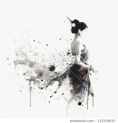 Thailand girl wearing traditional clothes in splash ink painting with Generative AI. 112559015