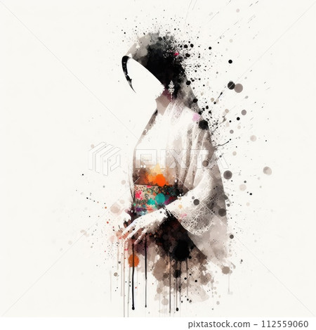 Indonesian girl wearing traditional clothes in splash ink painting with Generative AI. 112559060