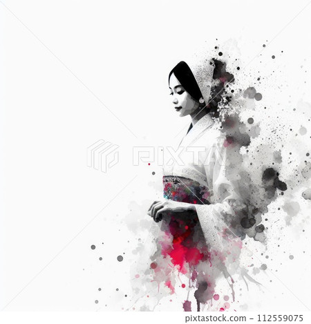 Indonesian girl wearing traditional clothes in splash ink painting with Generative AI. 112559075