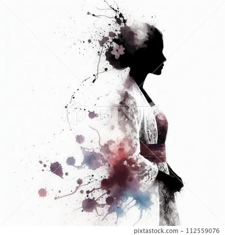 Indonesian girl wearing traditional clothes in splash ink painting with Generative AI. 112559076