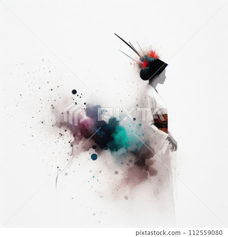 Indonesian girl wearing traditional clothes in splash ink painting with Generative AI. 112559080