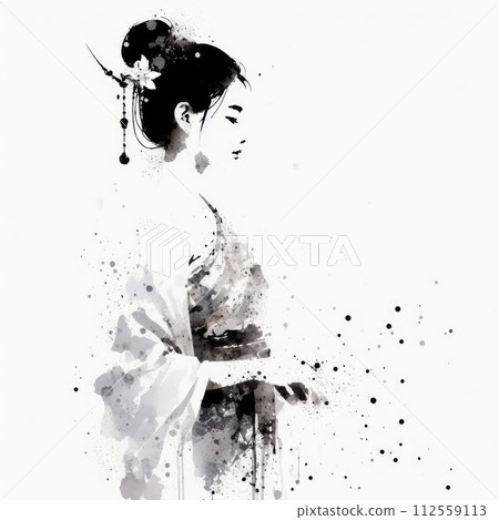 Thailand girl wearing traditional clothes in splash ink painting with Generative AI. Thailand girl wearing traditional clothes in splash ink painting with Generative AI. 112559113