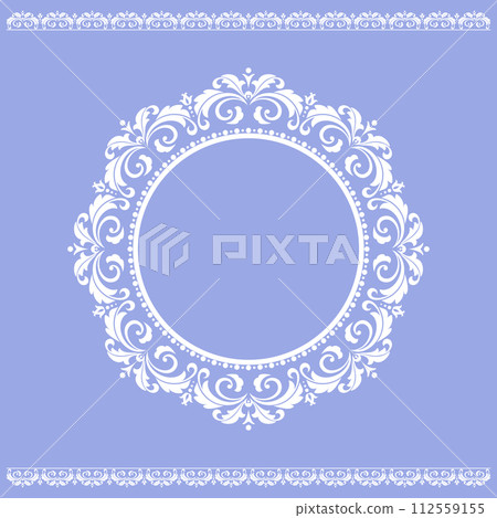 Decorative frame Elegant vector element for design in Eastern style, place for text. Floral blue and white border. Lace illustration for invitations and greeting cards Decorative frame Elegant vector element for design in Eastern style, place for text. Floral blue and white border. Lace illustration for invitations and greeting cards 112559155