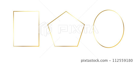 Golden thin frames set. Gold geometric borders in art deco style. Thin linear rectangle, oval and pentagon collection. Yellow glowing shiny boarder element pack. Vector bundle for photo, cadre, decor Golden thin frames set. Gold geometric borders in art deco style. Thin linear rectangle, oval and pentagon collection. Yellow glowing shiny boarder element pack. Vector bundle for photo, cadre, decor 112559180