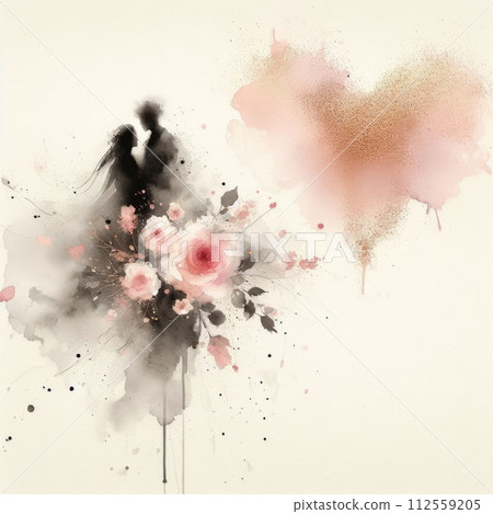 Valentine's day in ink paint with Generative AI. 112559205