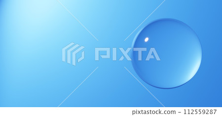 Round water drops on a blue background. Background material. copy space. 3D (horizontal) 112559287