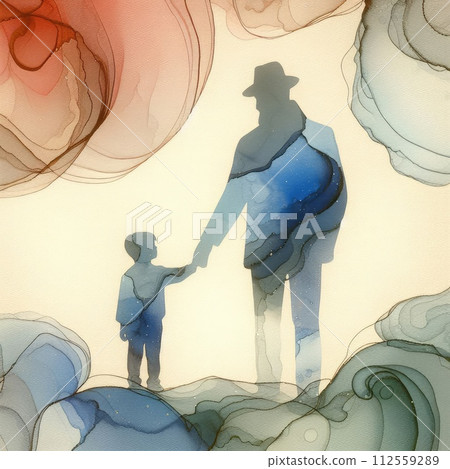Father's day in watercolr with Generative AI. 112559289