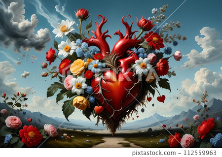 AI-generated content. kind heart in flowers. 112559963