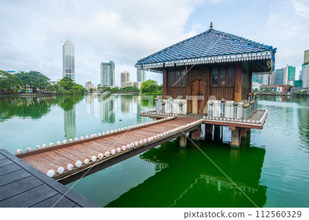Seema Malaka buddhist temple in the Beira Lake in Colombo, Sri Lanka. Seema Malaka temple is one of an iconic place in Colombo. 112560329