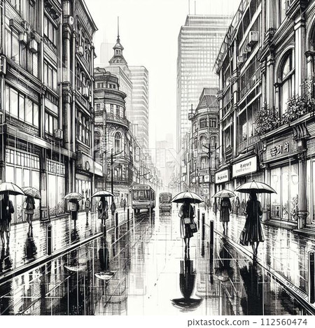 Cityscape drawn in watercolor 112560474