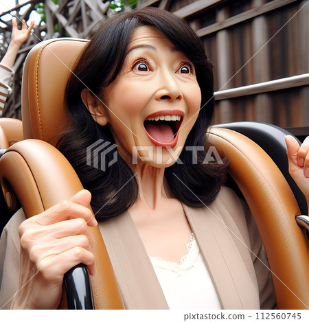 Grandma experiencing the thrill of a screaming machine (generated AI image) 112560745