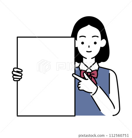 Illustration material 1 of a female student holding a panel 112560751