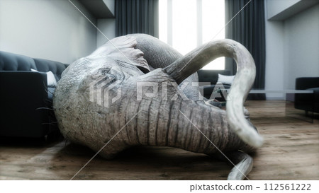 funny elephant sleeping in room. 3d rendering. 112561222