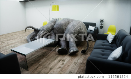 funny elephant sleeping in room. 3d rendering. 112561224