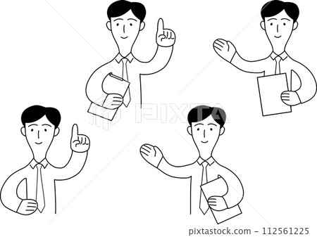 Illustration of a male office worker who guides customers Illustration of a male office worker who guides customers 112561225