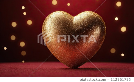 AI-generated content. Love, Heart, Celebration: heart on textured surface beneath, soft focus golden lights create bokeh in background. Celebration card or romantic events invitation. Valentine day AI-generated content. Love, Heart, Celebration: heart on textured surface beneath, soft focus golden lights create bokeh in background. Celebration card or romantic events invitation. Valentine day 112561755