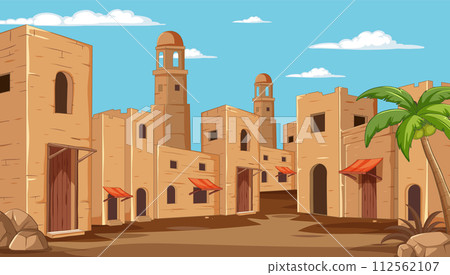 Desert Town at Midday Illustration 112562107