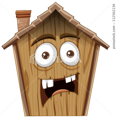 Cartoon House with a Surprised Expression 112562136
