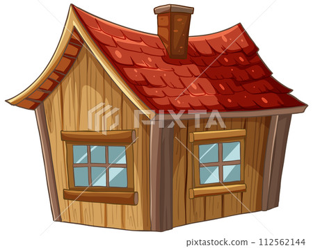 Cozy Cartoon Wooden Cottage Illustration 112562144