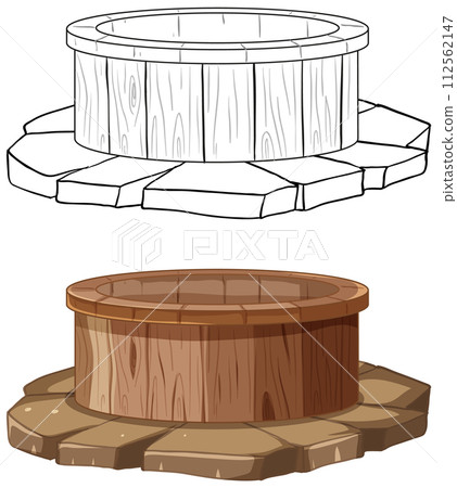 Wooden Well in Two Illustration Styles Wooden Well in Two Illustration Styles 112562147