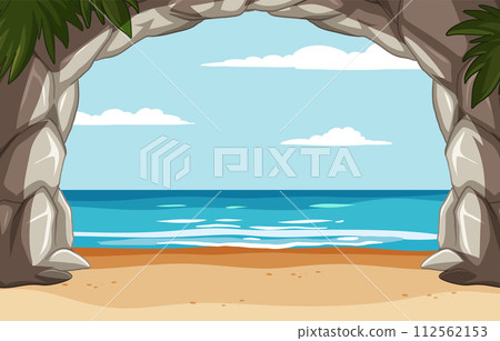 Tropical Beach View Through Stone Arch 112562153